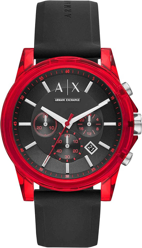 Armani Exchange Outerbanks Chronograph Black Dial Black Silicone Strap Watch For Men - AX1338 Buy Now By Armani Exchange