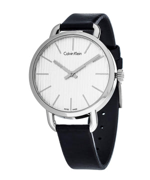 Calvin Klein Even Silver Black Leather Strap Watch for Women - K7B231C6 Buy Now By Calvin Klein