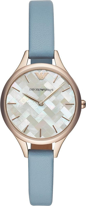 Emporio Armani Aurora Quartz Mother of Pearl White Dial Blue Leather Strap Watch For Women - AR11109 Buy Now By Emporio Armani