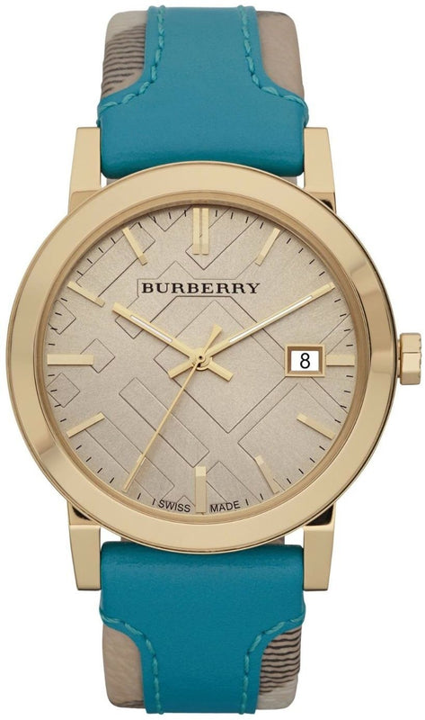 Burberry The City Gold Dial Blue Leather Strap Watch for Women - BU9018 Buy Now By Burberry