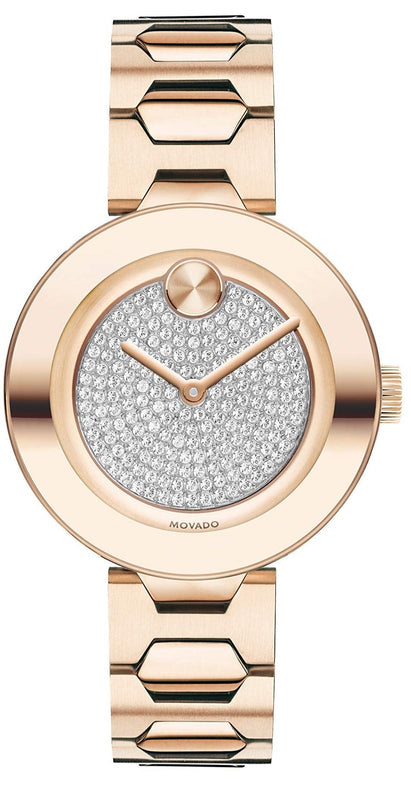Movado Bold Crystal Pave Rose Gold Dial Rose Gold Steel Strap Watch For Women - 3600493 Buy Now By Movado