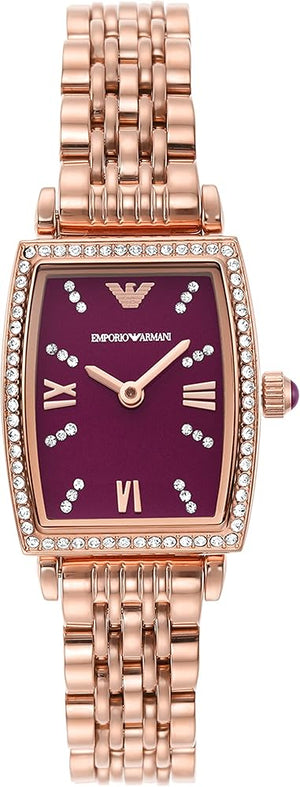 Emporio Armani Two Hand Diamonds Burgundy Dial Rose Gold Steel Strap Watch For Women - AR11488 Buy Now By Emporio Armani