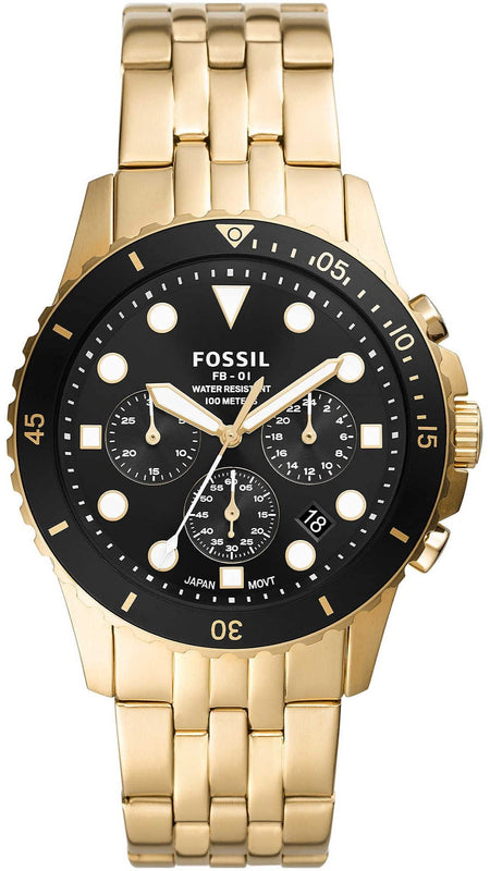 Fossil FB-01 Chronograph Black Dial Gold Steel Strap Watch for Men - FS5836 Buy Now By Fossil