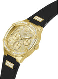 Guess Duchess Crystals Gold Dial Black Silicon Strap Watch For Women - GW0619L2 Buy Now By Guess
