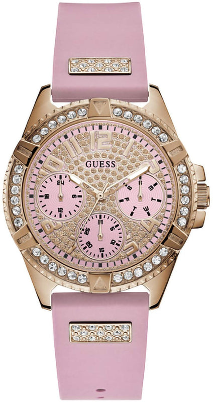 Guess Frontier Diamonds Rose Gold Dial Pink Rubber Strap Watch For Women - W1160L5 Buy Now By Guess