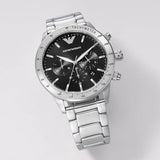 Emporio Armani Mario Chronograph Black Dial Silver Steel Strap Watch For Men - AR11241 Buy Now By Emporio Armani