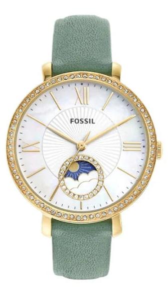 Fossil Jacqueline Analog Moonphase Mother of Pearl White Dial Green Leather Strap Watch for Women - ES5168 Buy Now By Fossil