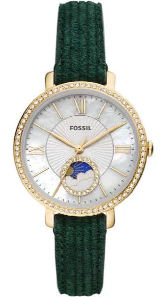 Fossil Jacqueline Multifunction Moonphase Mother of Pearl White Dial Green Leather Strap Watch for Women - ES5244 Buy Now By Fossil