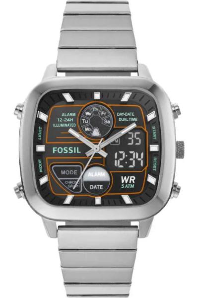 Fossil Retro Analog-Digital Black Dial Silver Steel Strap Watch for Men - FS5890 Buy Now By Fossil