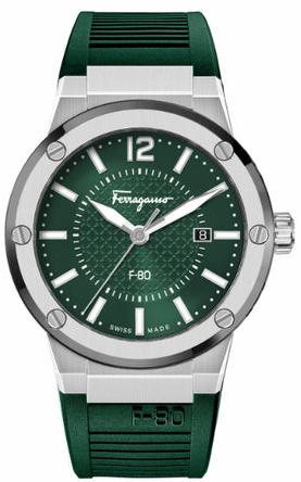 Salvatore Ferragamo F-80 Classic Green Dial Green Rubber Strap Watch for Men - SFHY02722 Buy Now By Salvatore Ferragamo
