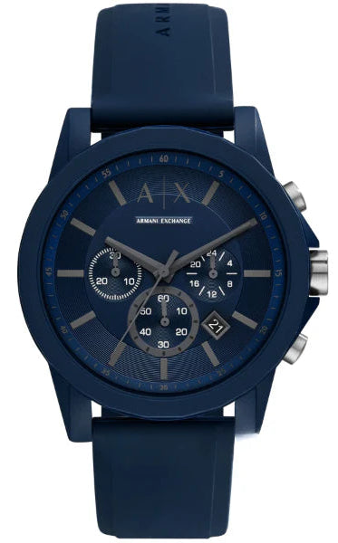 Armani Exchange Outerbanks Chronograph Blue Dial Blue Silicone Strap Watch For Men - AX7128 Buy Now By Armani Exchange