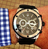 Bulova Marine Star Chronograph Black Dial Black Rubber Strap Watch for Men - 98B127 Buy Now By Bulova