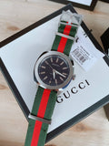Gucci GG2570 Quartz Black Dial Green & Red Nylon Strap Watch For Men - YA142305 Buy Now By Gucci
