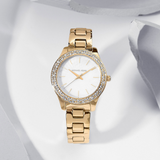 Michael Kors Liliane Mother of Pearl White Dial Gold Steel Strap Watch For Women - MK4555 Buy Now By Michael Kors