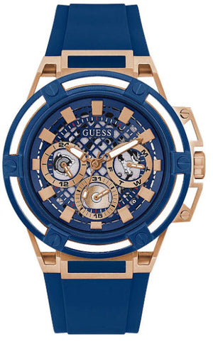 Guess Matrix Multifunction Blue Dial Blue Rubber Strap Watch For Men - GW0423G1 Buy Now By Guess