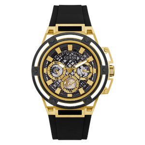 Guess Matrix Multifunction Gold Dial Black Rubber Strap Watch For Men - GW0423G2 Buy Now By Guess