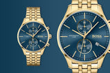 Hugo Boss Associate Blue Dial Gold Steel Strap Watch for Men - 1513841 Buy Now By Hugo Boss
