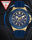 Guess Force Blue & Rose Gold Dial Blue Silicone Strap Watch For Men - W0674G2 Buy Now By Guess