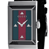 Gucci G-Frame Mother of Pearl Green & Red Dial Black Leather Strap Watch For Women - YA147403 Buy Now By Gucci
