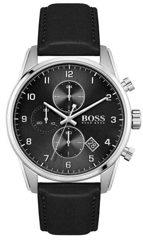 Hugo Boss Navigator Black Dial Black Leather Strap Watch for Men - 1513678 Buy Now By Hugo Boss