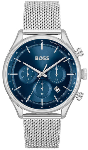 Hugo Boss Gregor Chronograph Blue Dial Silver Mesh Bracelet Watch For Men - 1514052 Buy Now By Hugo Boss