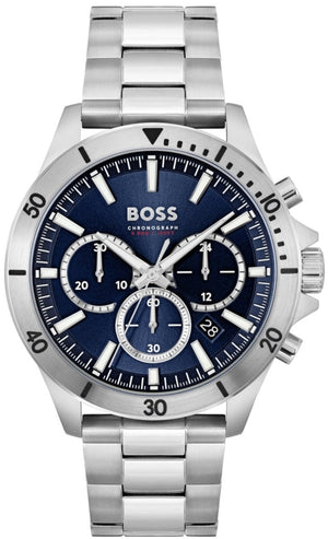 Hugo Boss Troper Chronograph Blue Dial Silver Steel Strap Watch For Men - 1514069 Buy Now By Hugo Boss