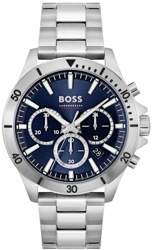 Hugo Boss Troper Chronograph Blue Dial Silver Steel Strap Watch For Men - 1514069 Buy Now By Hugo Boss