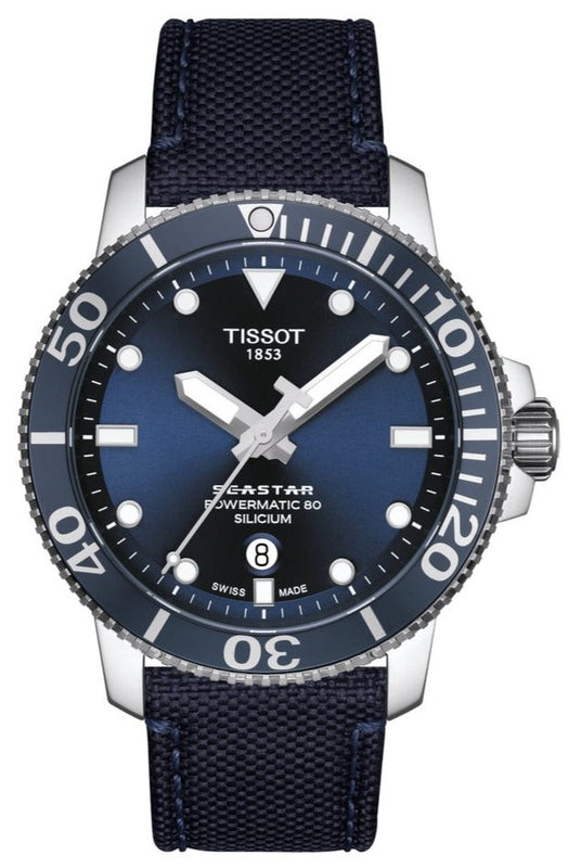 Tissot Seastar 1000 Powermatic 80 Silicium Blue Dial Blue Nylon Strap Watch For Men - T120.407.17.041.01 Buy Now By Tissot