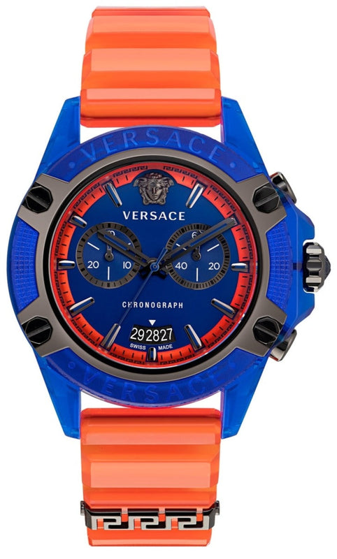 Versace Icon Active Chronograph Quartz Blue Dial Orange Rubber Strap Watch For Men - VEZ700922 Buy Now By Versace