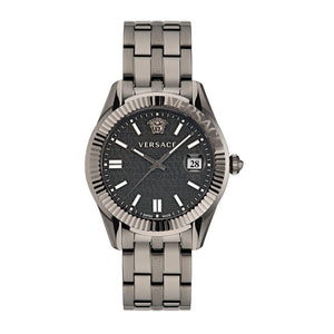 Versace Greca Time Quartz Black Dial Grey Steel Strap Watch for Men - VE3K00622 Buy Now By Versace