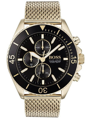 Hugo Boss Ocean Edition Black Dial Gold Mesh Bracelet Watch for Men - 1513703 Buy Now By Hugo Boss