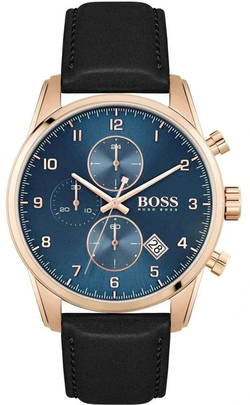 Hugo Boss Skymaster Chronograph Blue Dial Black Leather Strap Watch for Men - 1513783 Buy Now By Hugo Boss