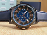 Fossil Grant Chronograph Black Dial Blue Leather Strap Watch for Men - FS5061