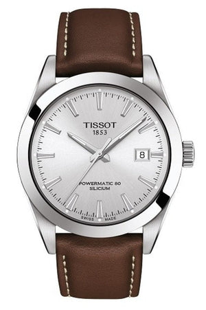 Tissot Gentleman Powermatic 80 Silicium Silver Dial Brown Leather Strap Watch For Men - T127.407.16.031.00 Buy Now By Tissot