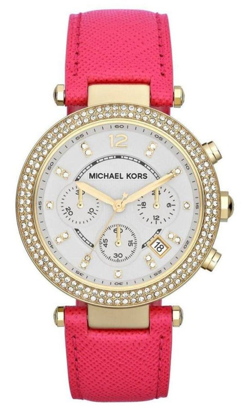 Michael Kors Parker Chronograph White Dial Pink Leather Strap Watch for Women - MK2297 Buy Now By Michael Kors