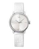 Calvin Klein Accent Silver Dial White Leather Strap Watch for Women - K2Y2Y1KW Buy Now By Calvin Klein