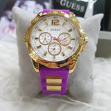 Guess Intrepid White Dial Two Tone Silicon Strap Watch For Women - W0325L3 Buy Now By Guess