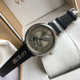 Versace V-Circle Black Manifesto Courage Quartz Silver Dial Black Leather Strap Watch for Men - VBQ080017 Buy Now By Versace