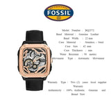 Fossil Inscription Automatic Skeleton Rose Gold Dial Black Leather Strap Watch for Men - BQ2572 Buy Now By Fossil
