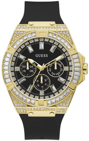 Guess Zeus Chronograph Diamonds Black Dial Black Silicone Strap Watch For Men - GW0208G2 Buy Now By Guess