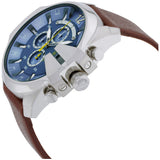 Diesel Mega Chief Chronograph Blue Dial Brown Leather Strap Watch For Men - DZ4281 Buy Now By Diesel