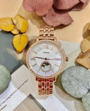 Fossil Jacqueline Analog Moonphase Mother of Pearl White Dial Rose Gold Steel Strap Watch for Women - ES5165 Buy Now By Fossil