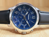 Fossil Grant Chronograph Blue Dial Black Leather Strap Watch for Men - FS4990 Buy Now By Fossil
