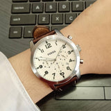 Fossil Pilot Chronograph White Dial Brown Leather Strap Watch for Men - FS5146 Buy Now By Fossil
