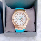 Guess Jet Setter White Dial Turquoise Silicone Strap Watch For Women - W0564L3 Buy Now By Guess