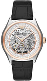 Emporio Armani Zeta Skeleton Automatic Silver Dial Black Leather Strap Watch For Men - AR60018 Buy Now By Emporio Armani