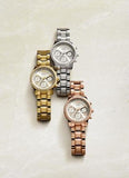 Guess Mini Sunrise Diamonds Silver Dial Gold Steel Strap Watch for Women - W0623L3 Buy Now By Guess