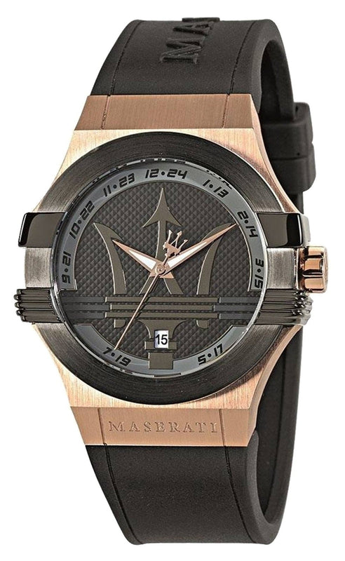 Maserati Potenza Black & Rose Gold Dial Black Rubber Strap Watch For Men - R8851108002 Buy Now By Maserati