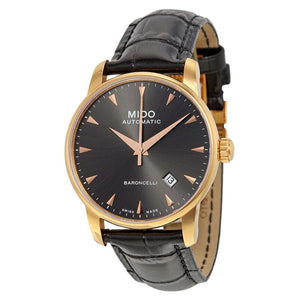 Mido Baroncelli III Automatic Grey Dial Black Leather Strap Watch For Men - M8600.3.13.4 Buy Now By Mido