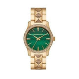 Michael Kors Runway Three Hand Green Dial Gold Steel Strap Watch For Women - MK7390 Buy Now By Michael Kors